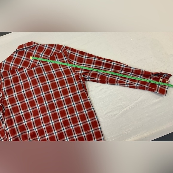 LUCKY BRAND Red Plaid Long Sleeve Button Front Shirt Chambray Lined, sz MD - Picture 7 of 8